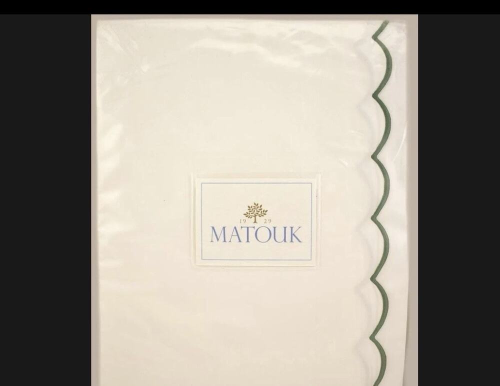 Matouk Dakota Ceylon Cotton Percale FULL / QUEEN Duvet Cover White / Palm